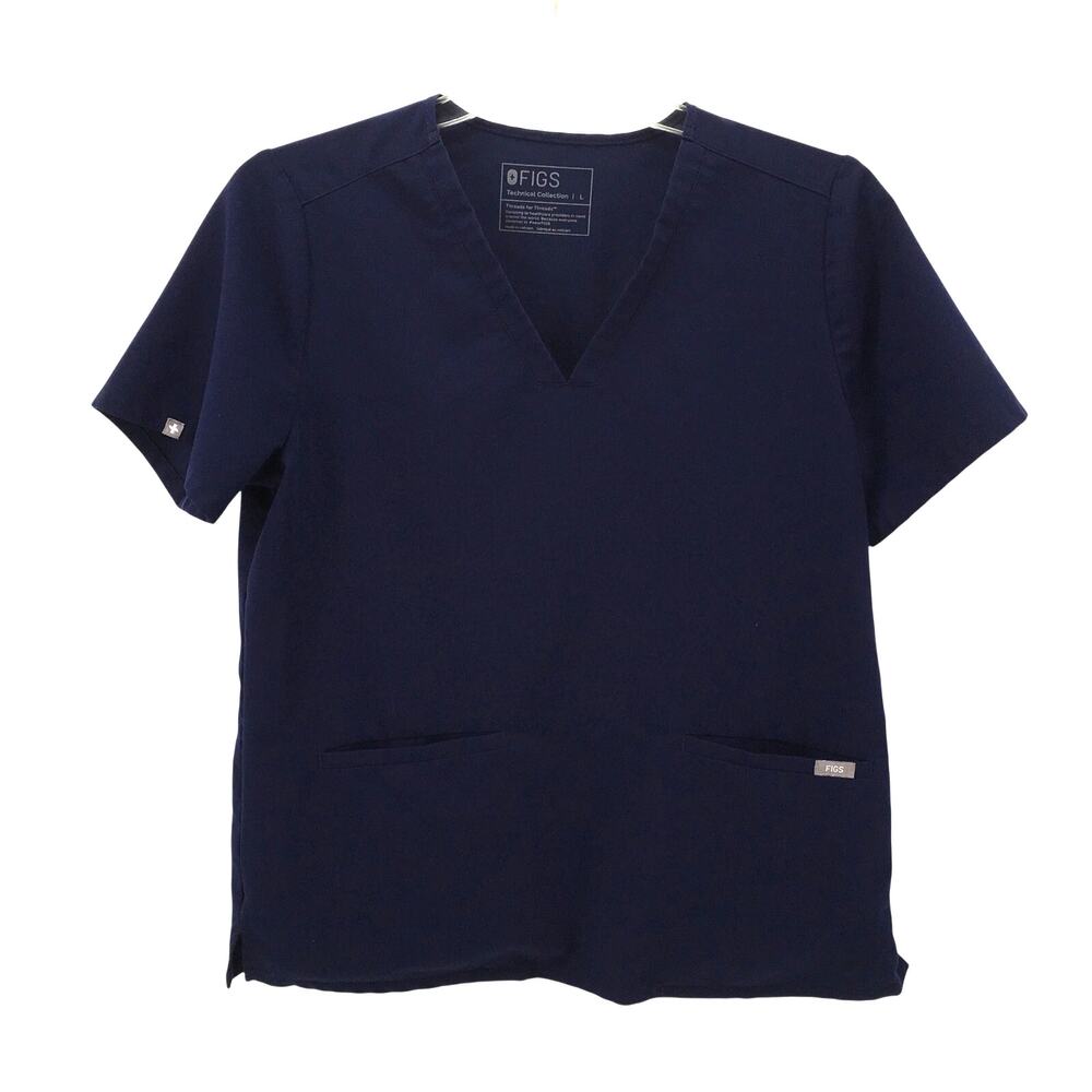 FIGS Casma 3 Pocket Scrub Top Navy Blue Large L V Neck Nursing Medical Workwear